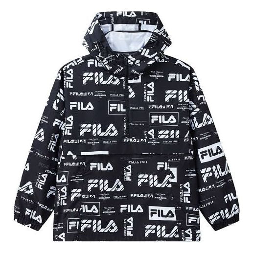 Vindjakke FILA Logo Print Loose Fit Hooded Jacket Sort | F11M934708F-PT