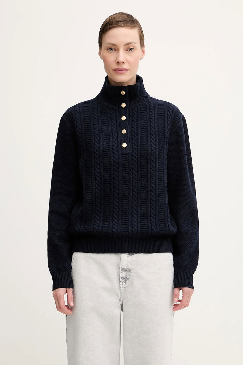Sweater A.P.C. Thea Cable-Knit Mock Neck Button-Front Sweater Mørkeblå | WVBCZ.F23426