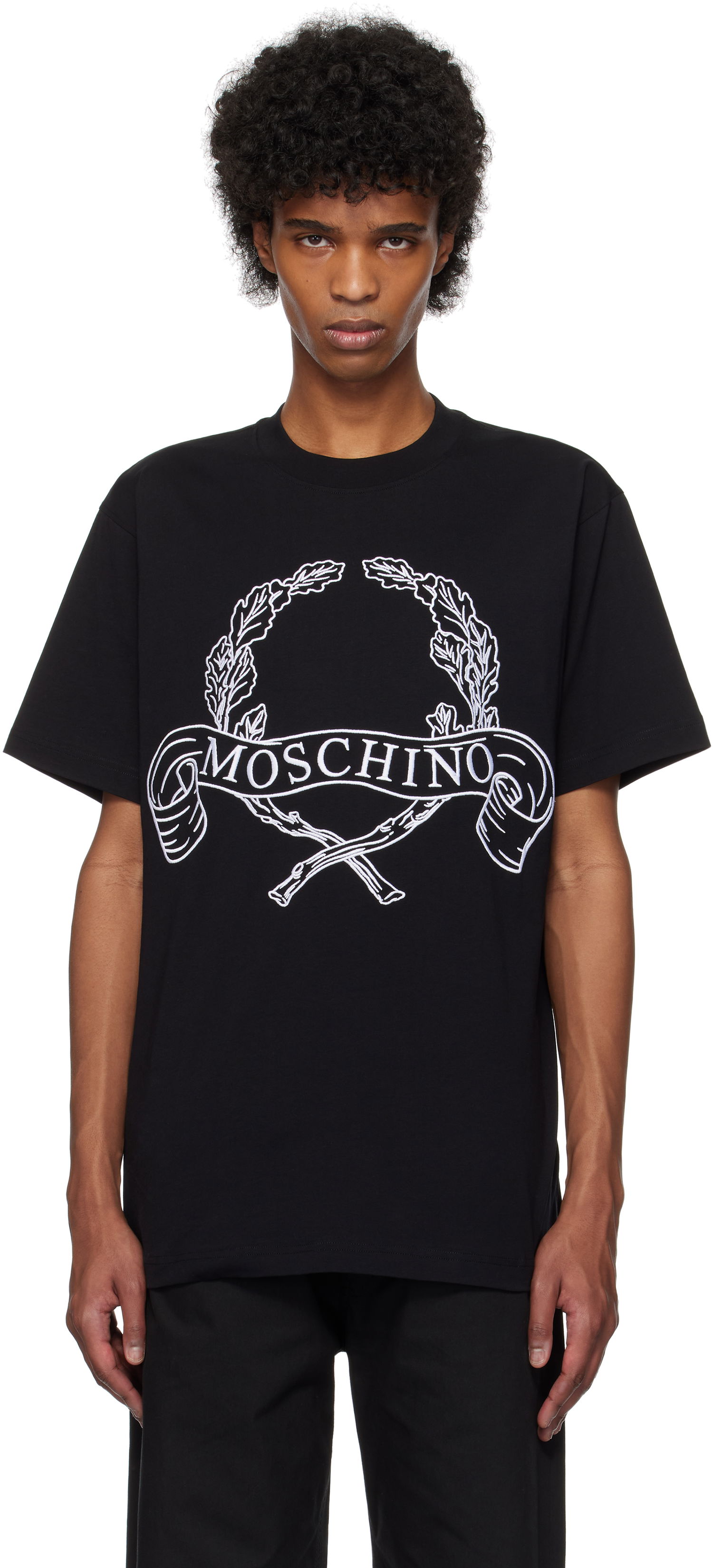 T-shirt Moschino Moschino Laurel Crown Embroidered T-Shirt Sort | 251ZZA072202411555, 0