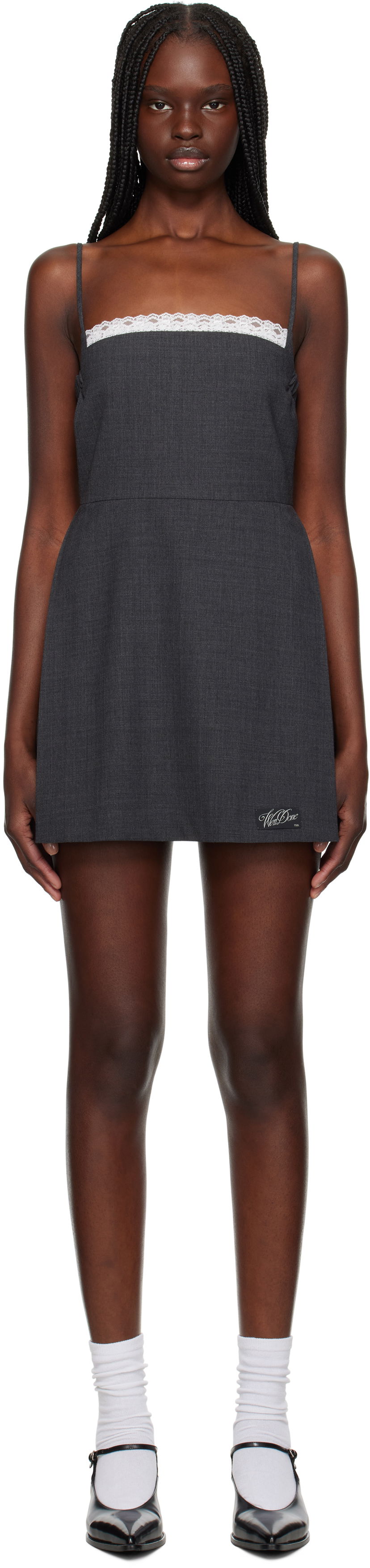 Kjole We11done We11done Lace-Detail Wool Mini Dress Grå | WD-OP1-25-102-W-GY
