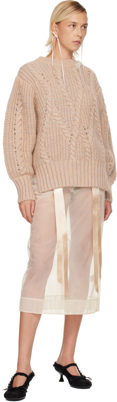 Sweater Simone Rocha Simone Rocha Embellished Puff Sleeve Chunky Knit Sweater Beige | MZMK4B 0665, 3