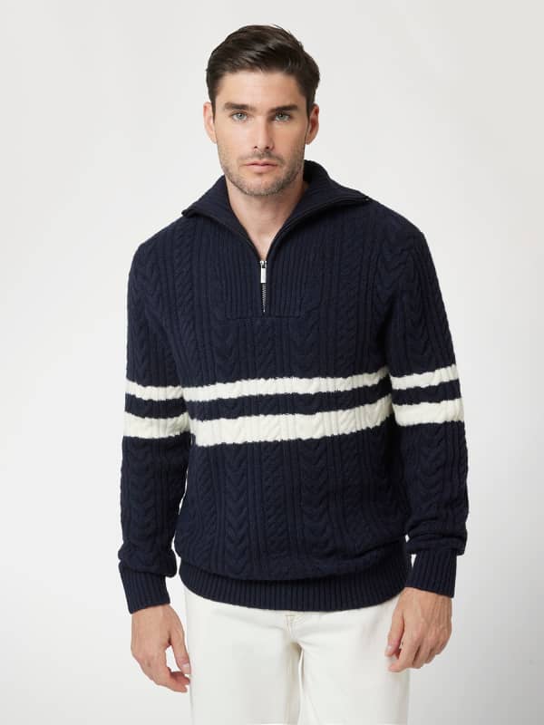 Sweater GUESS Wool Blend Zip Sweater Mørkeblå | M4BR12Z3HA2, 0