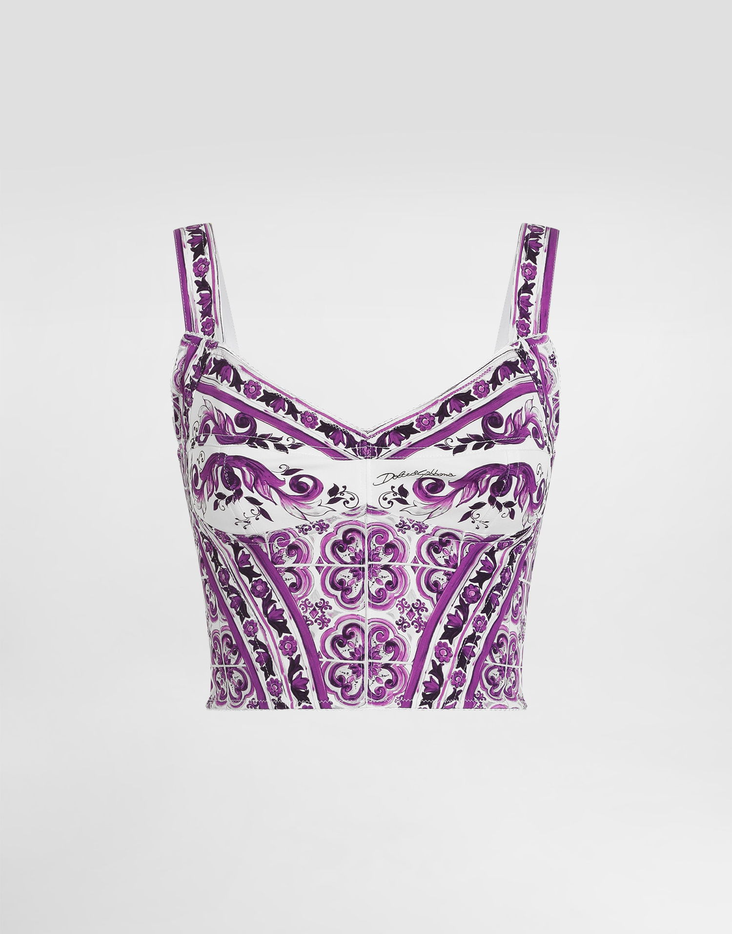 Tanktop Dolce & Gabbana Dolce & Gabbana Majolica-Print Charmeuse Bustier Top Lilla | F7AZ2THPAB8IP3TN, 0