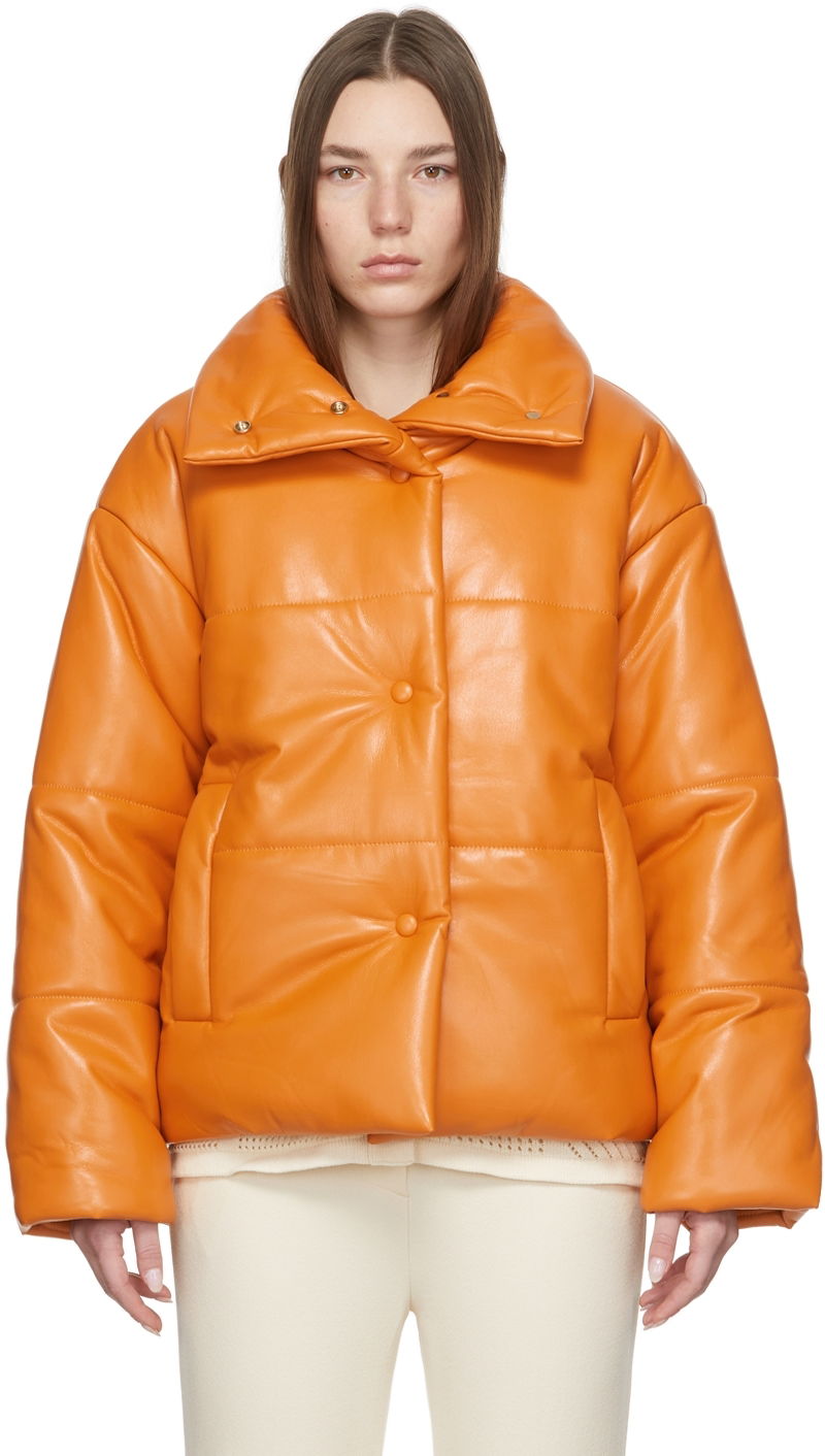 Puffer jakke Nanushka Hide Puffer Vegan Leather Jacket Orange | NW22RSOW00217