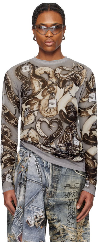 T-shirt Acne Studios Acne Studios Printed Mesh Long Sleeve T-Shirt Grå | BL0406-, 0
