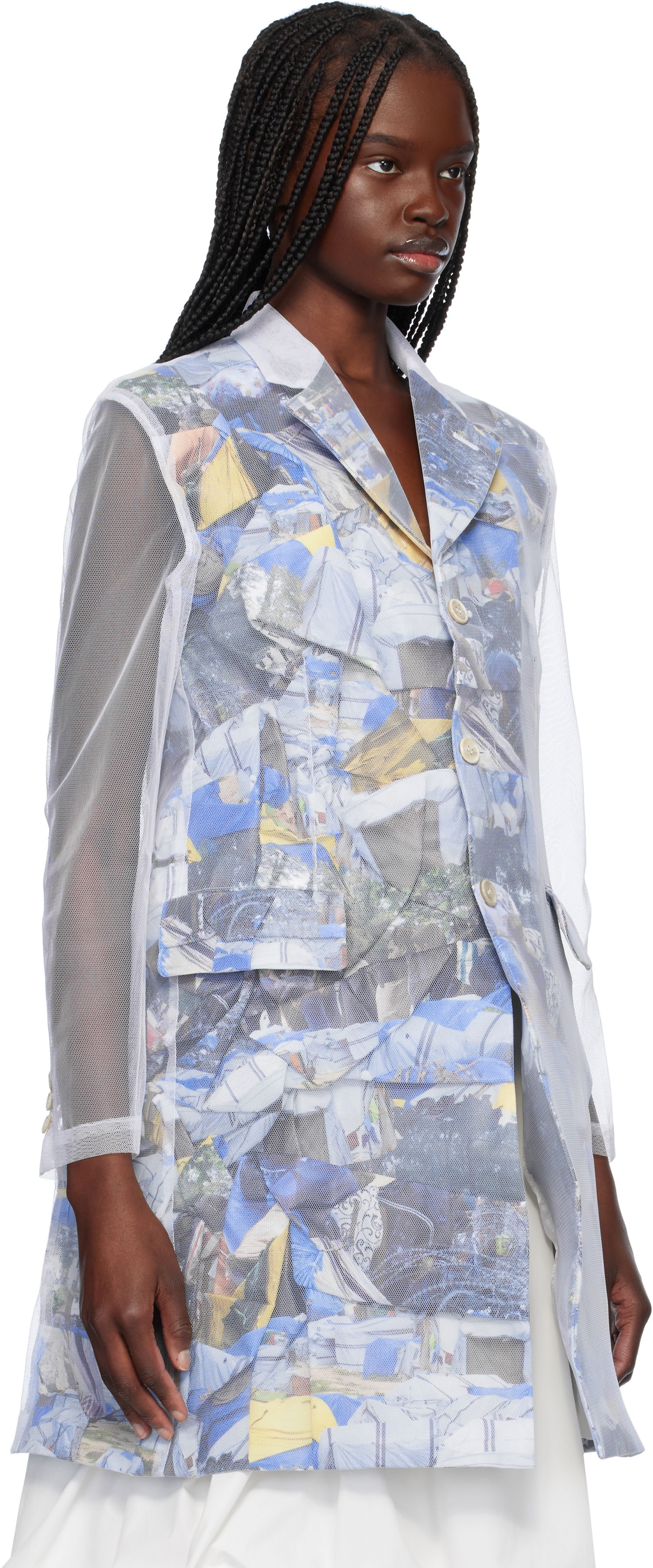 Vindjakke Comme des Garçons Comme des Garçons Layered Mesh Print Jacket Hvid | GO-J038-S25, 1