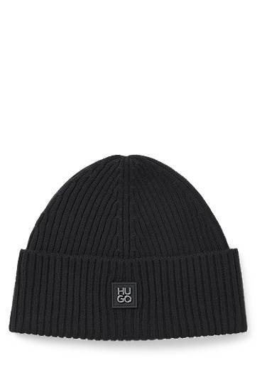 Beanie BOSS HUGO Virgin-Wool Beanie Hat with Stacked Logo Sort | 50527250