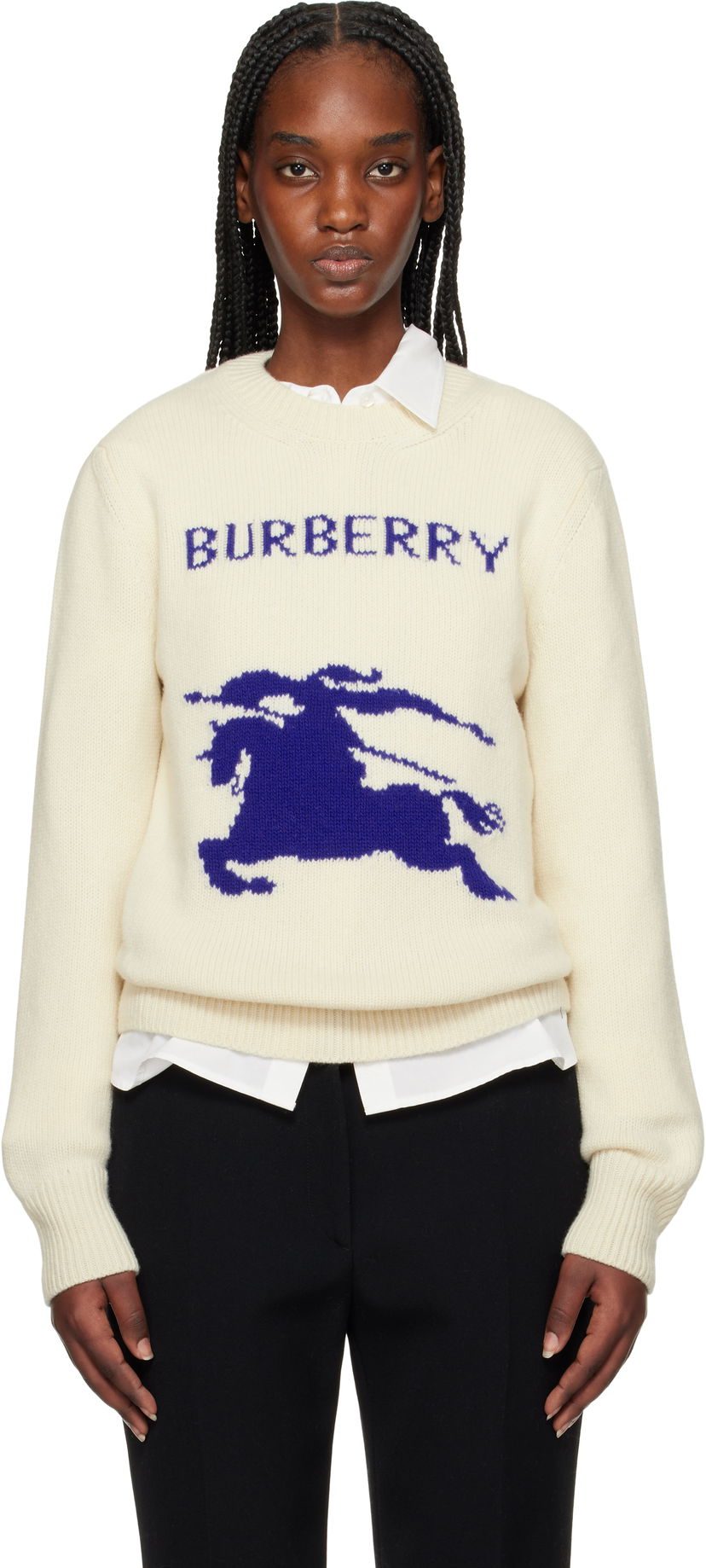 Sweater Burberry Burberry Wool Cashmere Equestrian Knight Design Sweater Hvid | 8103045