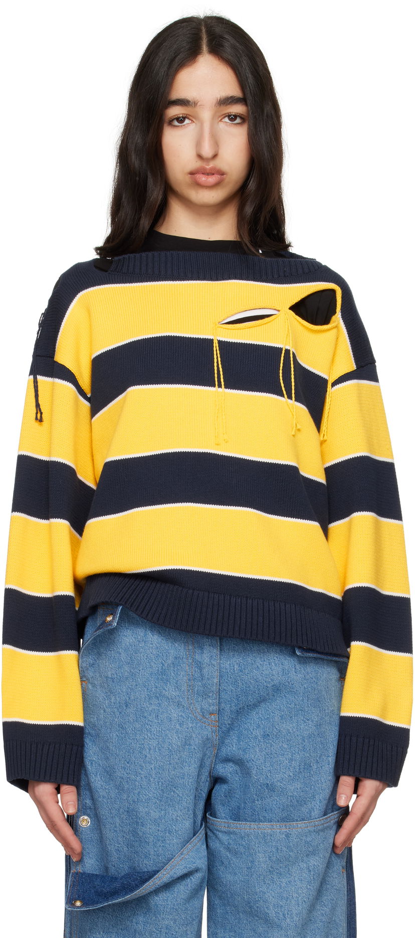 Sweater Charles Jeffrey Loverboy Charles Jeffrey LOVERBOY Slash Stripe Knit Sweater Gul | 54091302