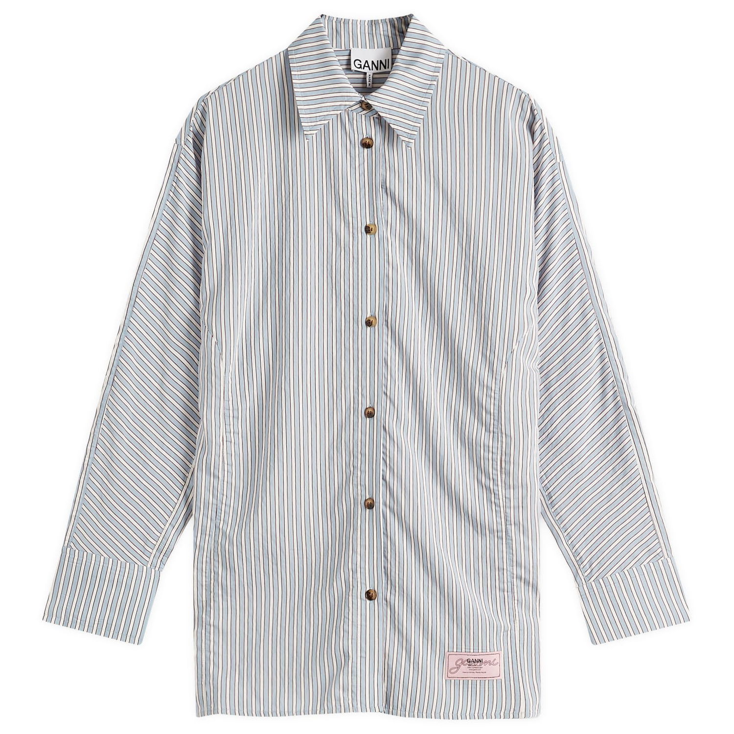 Skjorte GANNI Yarn Dyed Stripe Shirt Blå | W0312-326, 0