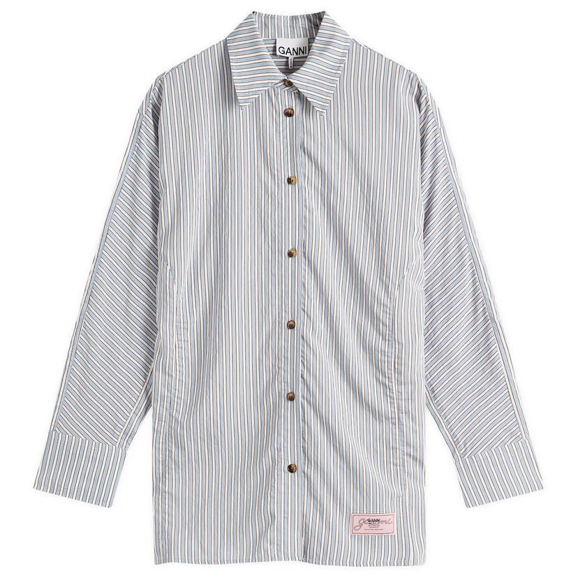 Skjorte GANNI Yarn Dyed Stripe Shirt Blå | W0312-326