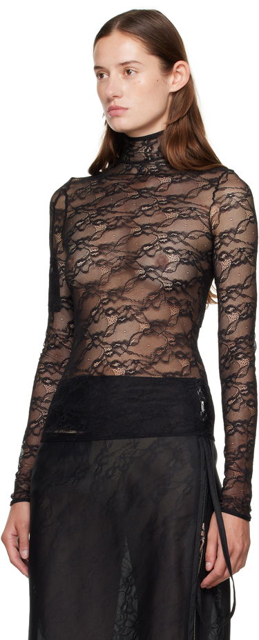 T-shirt Courrèges Courrèges Lace Mock Neck Long Sleeve Top Sort | 325CTO444PA0132, 3