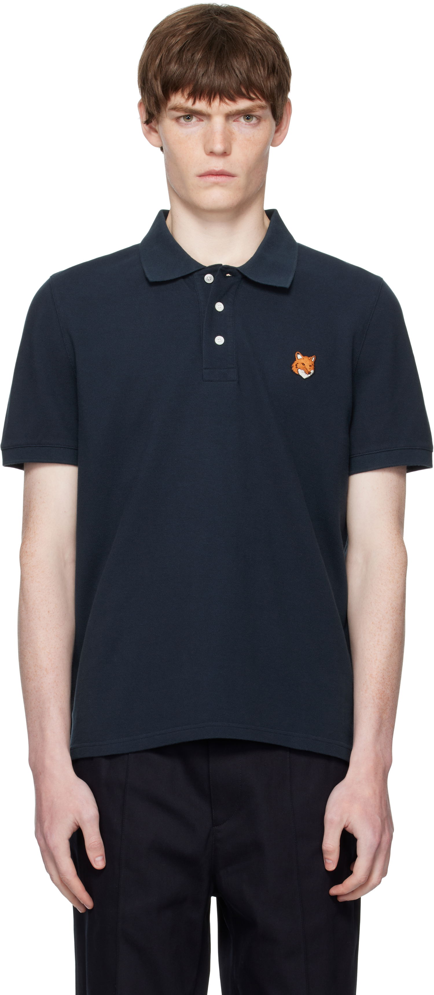 Polo skjorte MAISON KITSUNÉ Maison Kitsuné Fox Head Patch Regular Fit Polo Mørkeblå | PM00209KP0002, 0