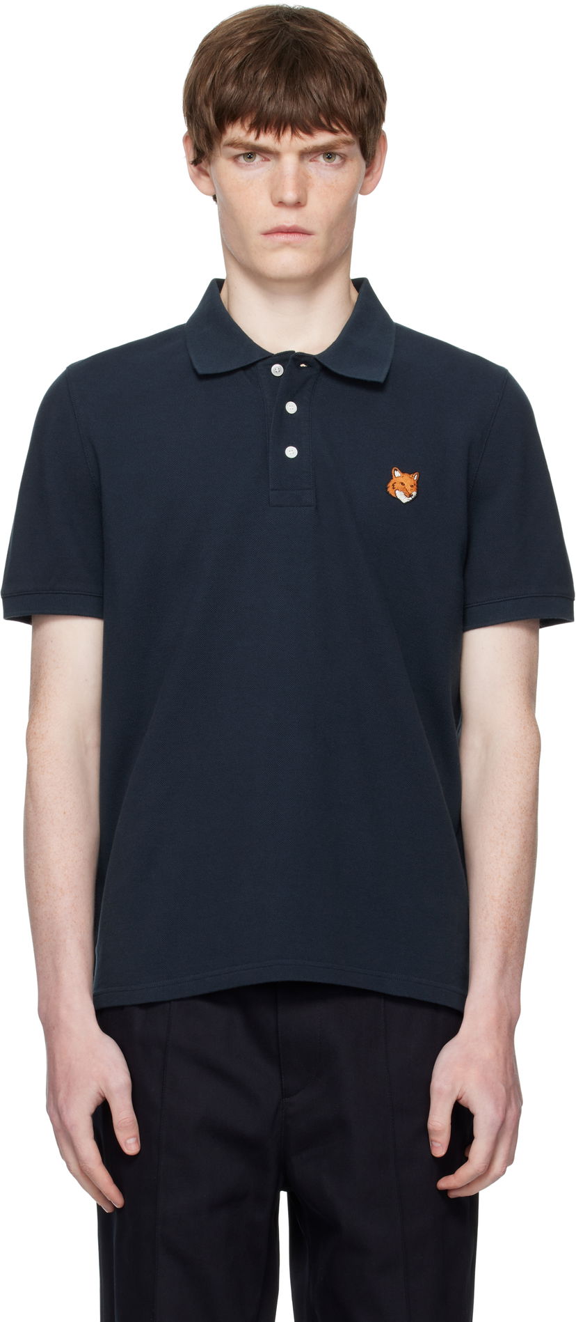 Polo skjorte MAISON KITSUNÉ Maison Kitsuné Fox Head Patch Regular Fit Polo Mørkeblå | PM00209KP0002