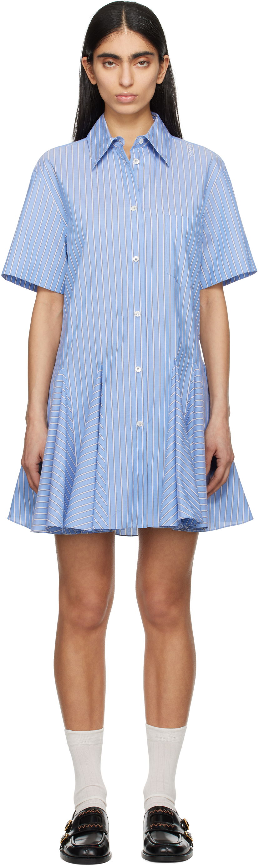 Kjole Marni Marni Striped Poplin Shirt Minidress Blå | ABMA1379S0 UTC455
