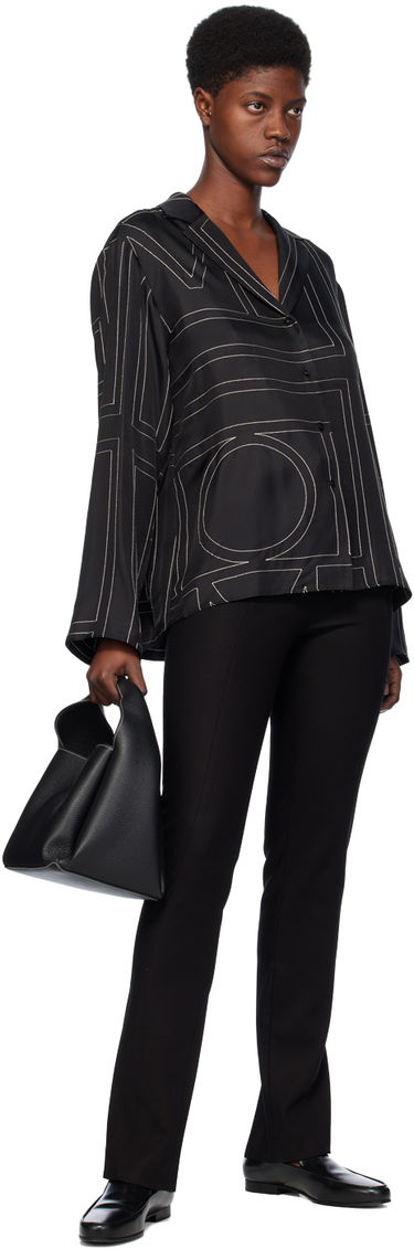Skjorte TOTEME Monogram Satin Shirt Sort | 213-755-707, 3