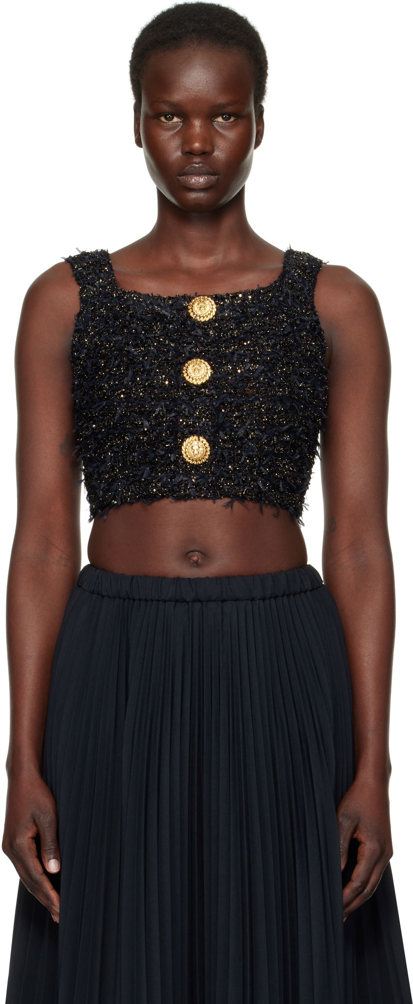Nederdel Balmain Balmain Tweed Knit Crop Tank Top Sort | EF1AB053KB19