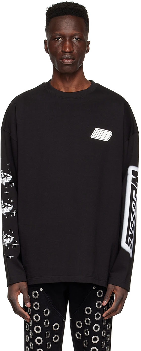 Sweater We11done We11done Cotton Graphic Long Sleeve T-Shirt Sort | WD-TT1-22-646-U-BK
