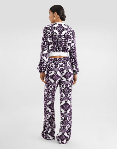 Bukser Dolce & Gabbana Dolce & Gabbana Majolica-Print Velvet Trousers Lilla | FTCYYTHJMP9S8354, 2