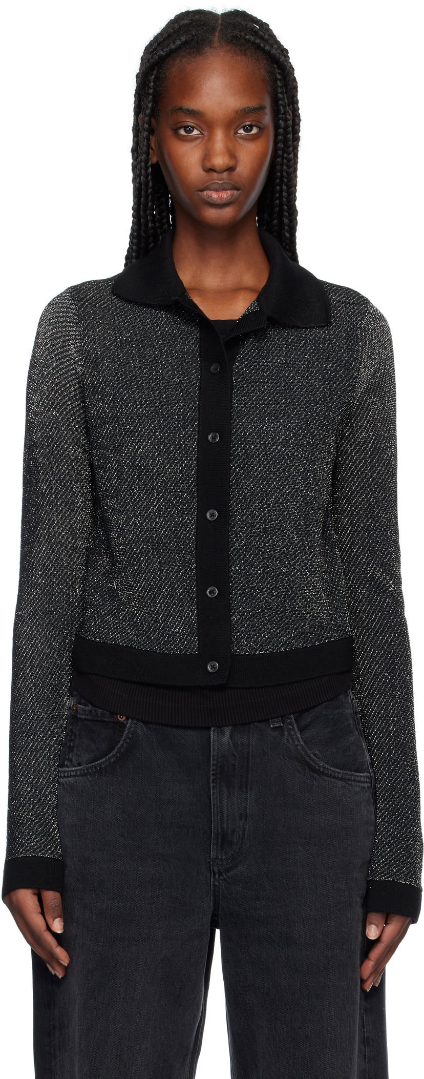 Sweater RE/DONE Lurex Polo Cardigan Sort | 794-10WLXPCAR