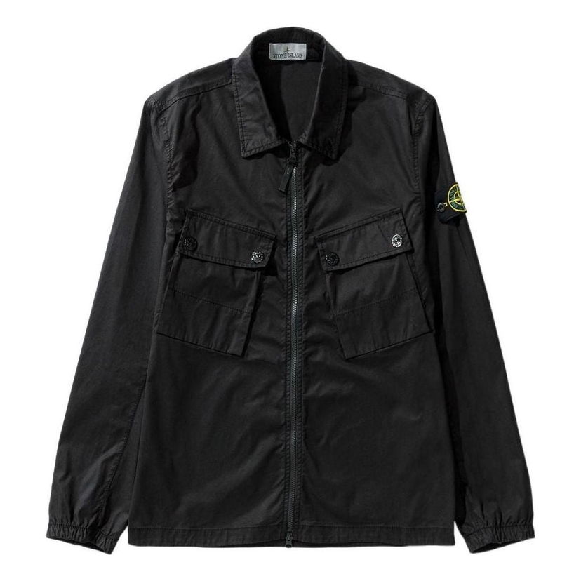 Vindjakke Stone Island Compass Patch Zip Up Shirt Sort | 771510910-V0029