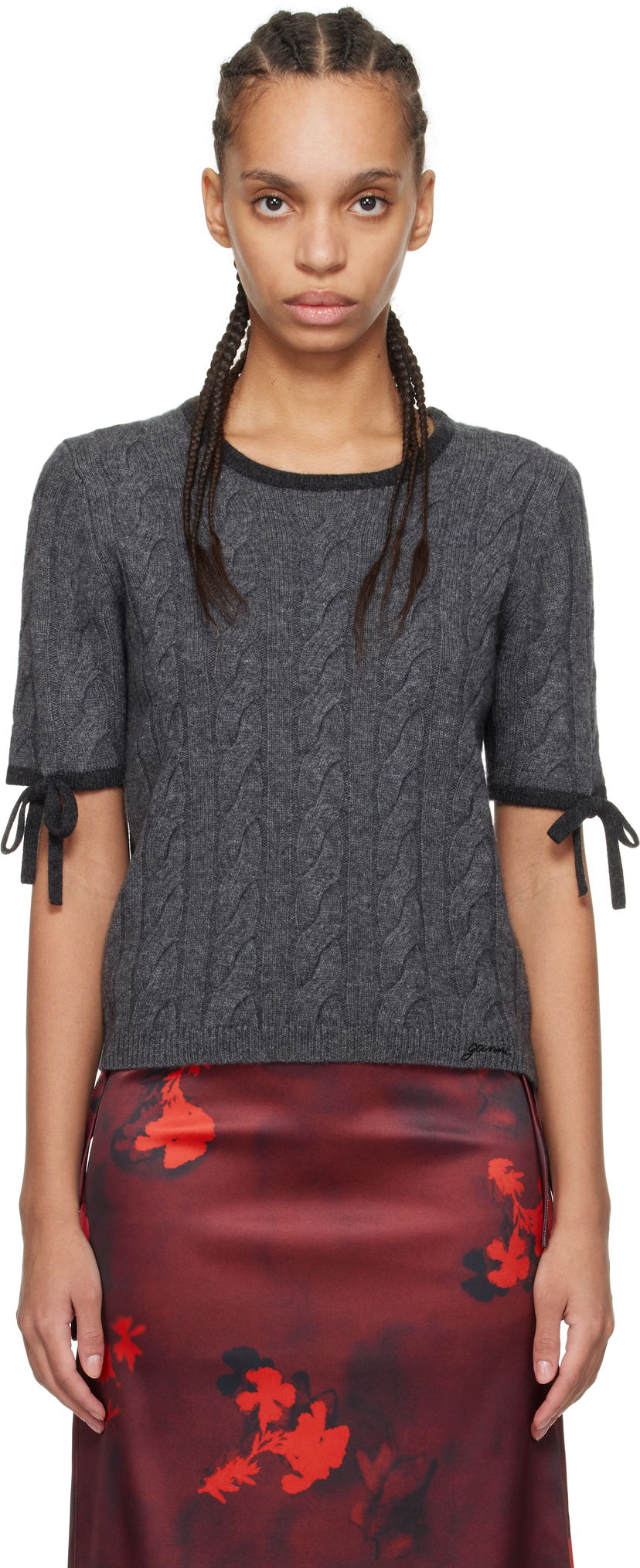 Sweater GANNI Ganni Cashmere Blend Tie Sleeve Sweater Grå | K2422