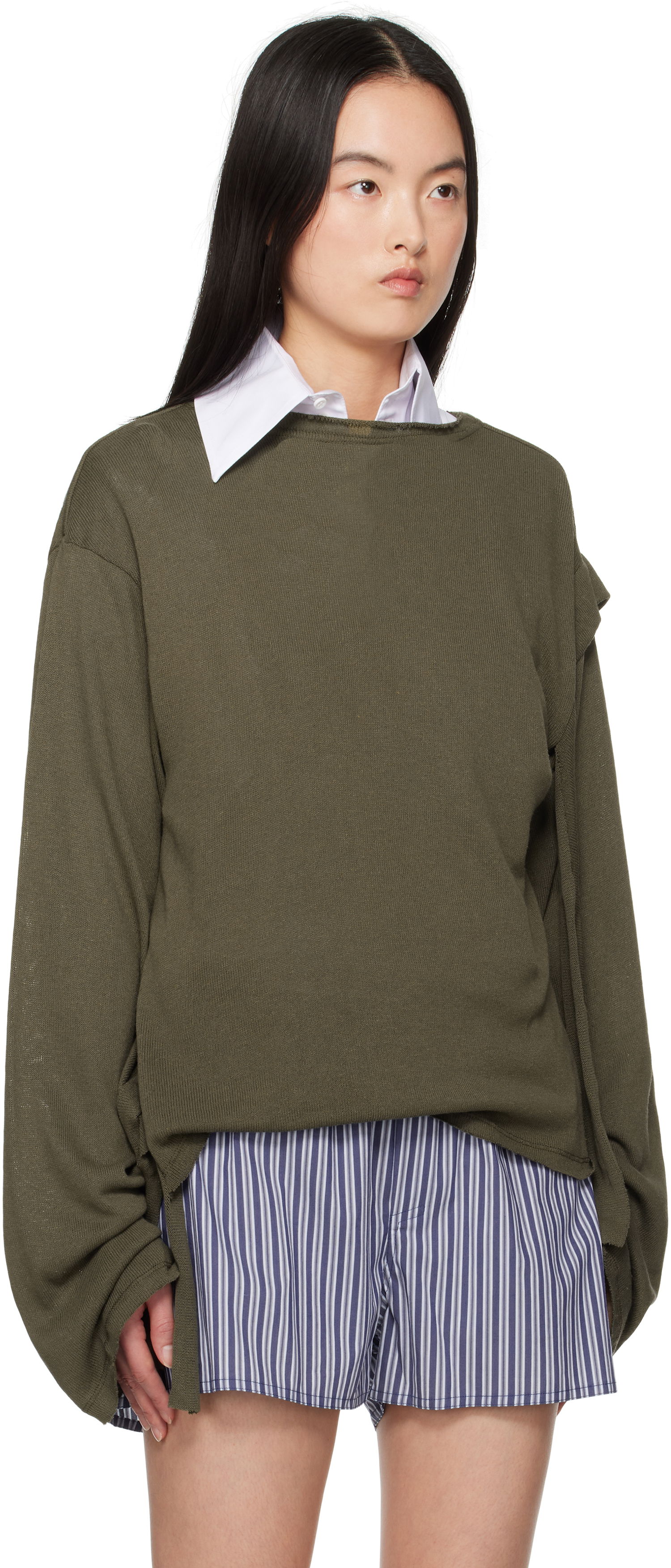 Sweater Ottolinger Ottolinger Deconstructed Linen Longsleeve T-Shirt Grøn | 10510120601, 1