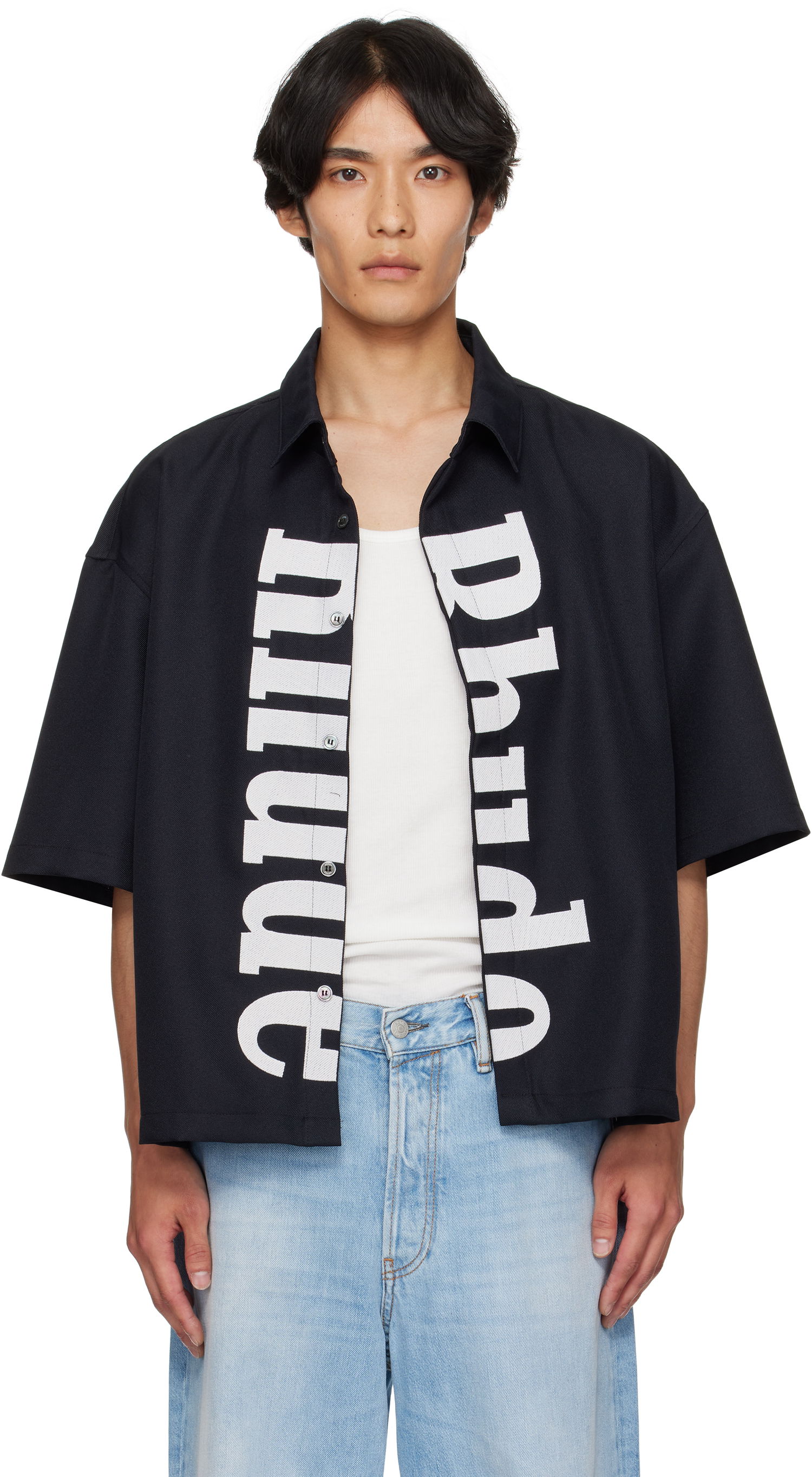 Skjorte Rhude Rhude Center Logo Button-Up Shirt Sort | RHPF25SR01731, 0