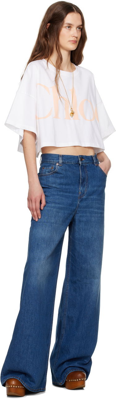 Crop top CHLOÉ Chloe Oversized Cropped Logo T-Shirt Hvid | CH25UJH09183, 3