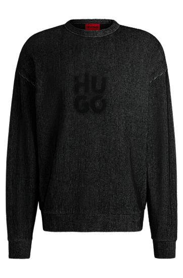 Sweater BOSS Ribbed Cotton-Blend Sweatshirt with Logo Print Sort | 50531028, 0