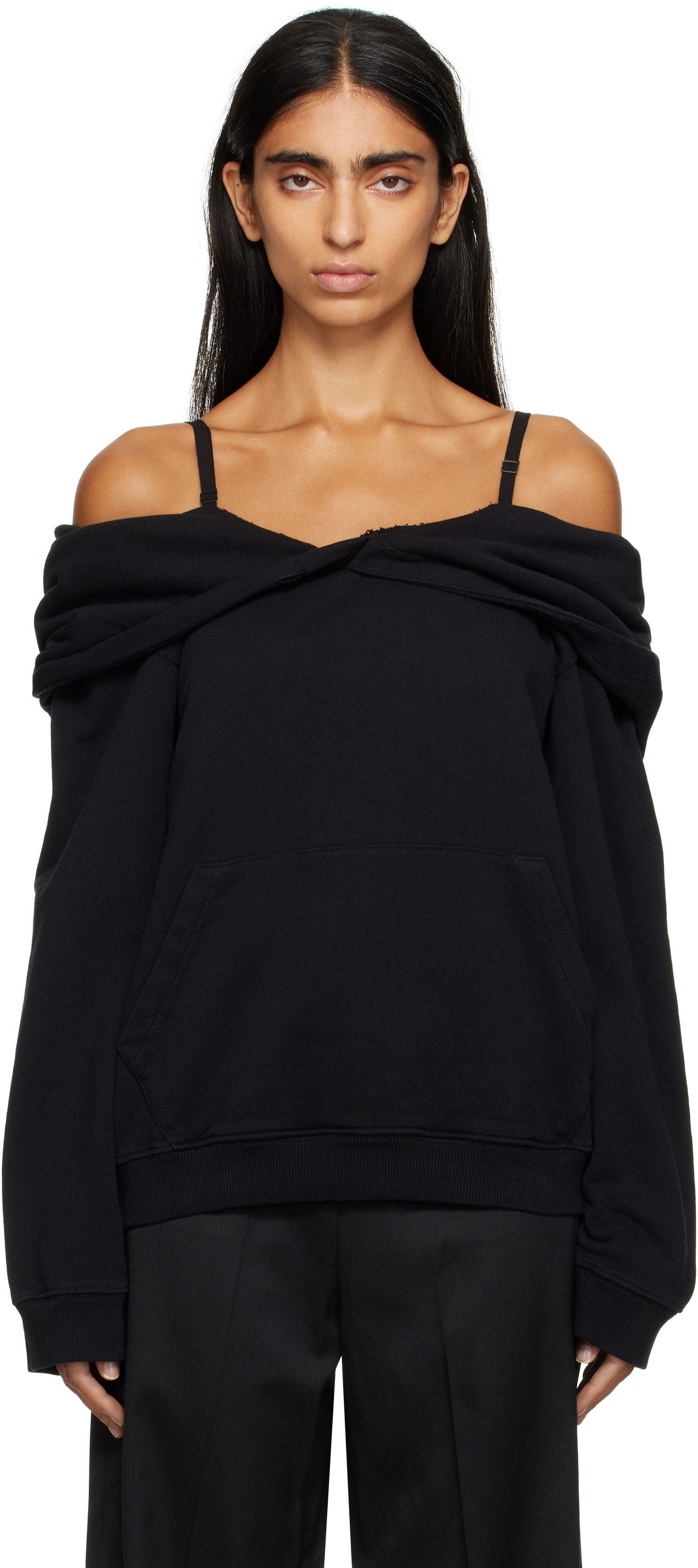 Sweatshirt Maison Margiela MM6 Maison Margiela Off-The-Shoulder Hoodie Sort | S52GU0244 M25014, 0