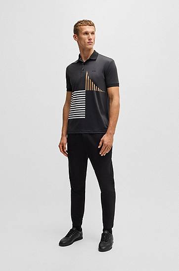 Polo skjorte BOSS Active Stretch-Jersey Polo Shirt with Digital Print Sort | 50539506, 1