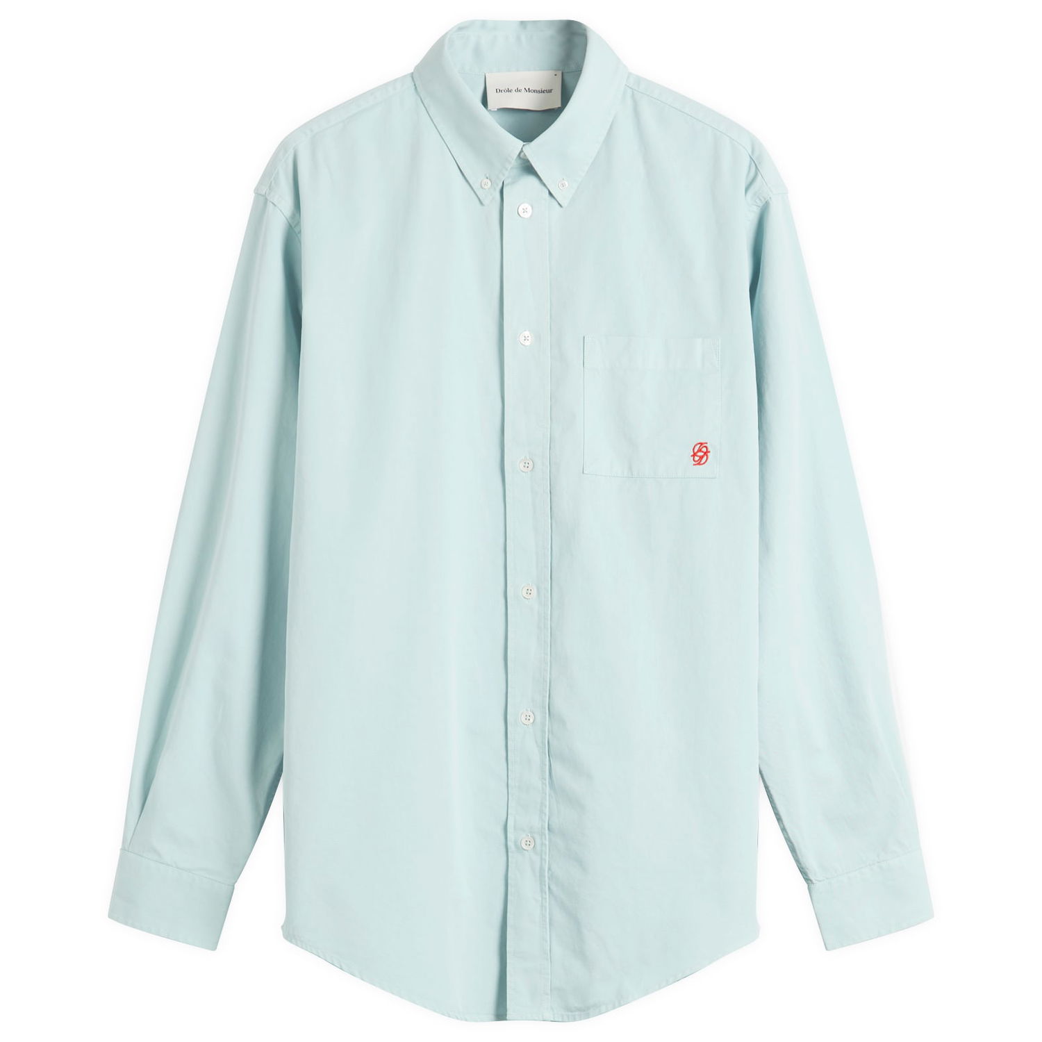 Skjorte Drôle de Monsieur Mirror Shirt Long Sleeve Button-Down Collar with Chest Pocket and Embroidered Logo Blå | I-SH240-CO178-LGNB, 0