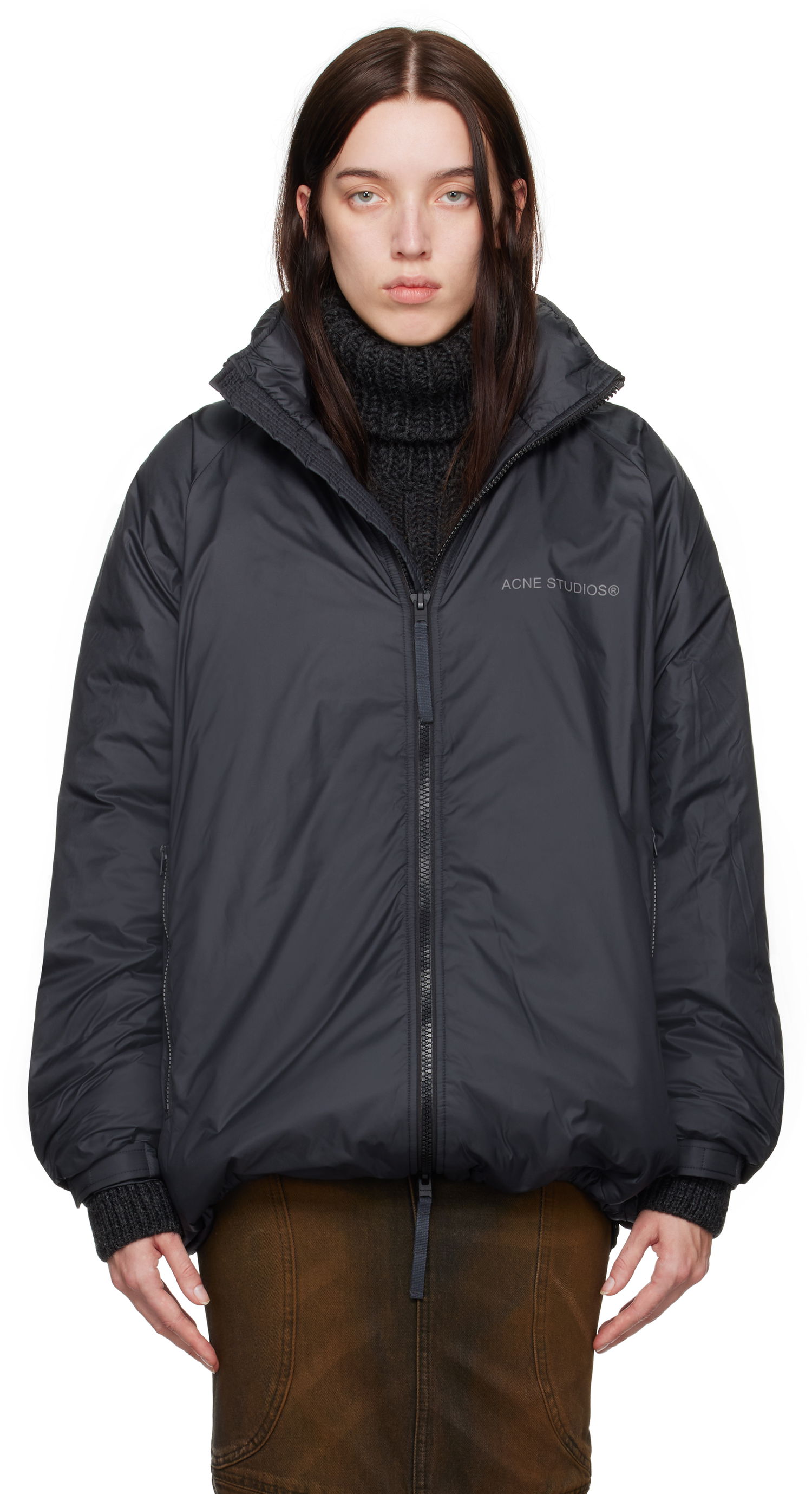 Puffer jakke Acne Studios Reflective Logo Down Jacket Sort | B90788-, 0