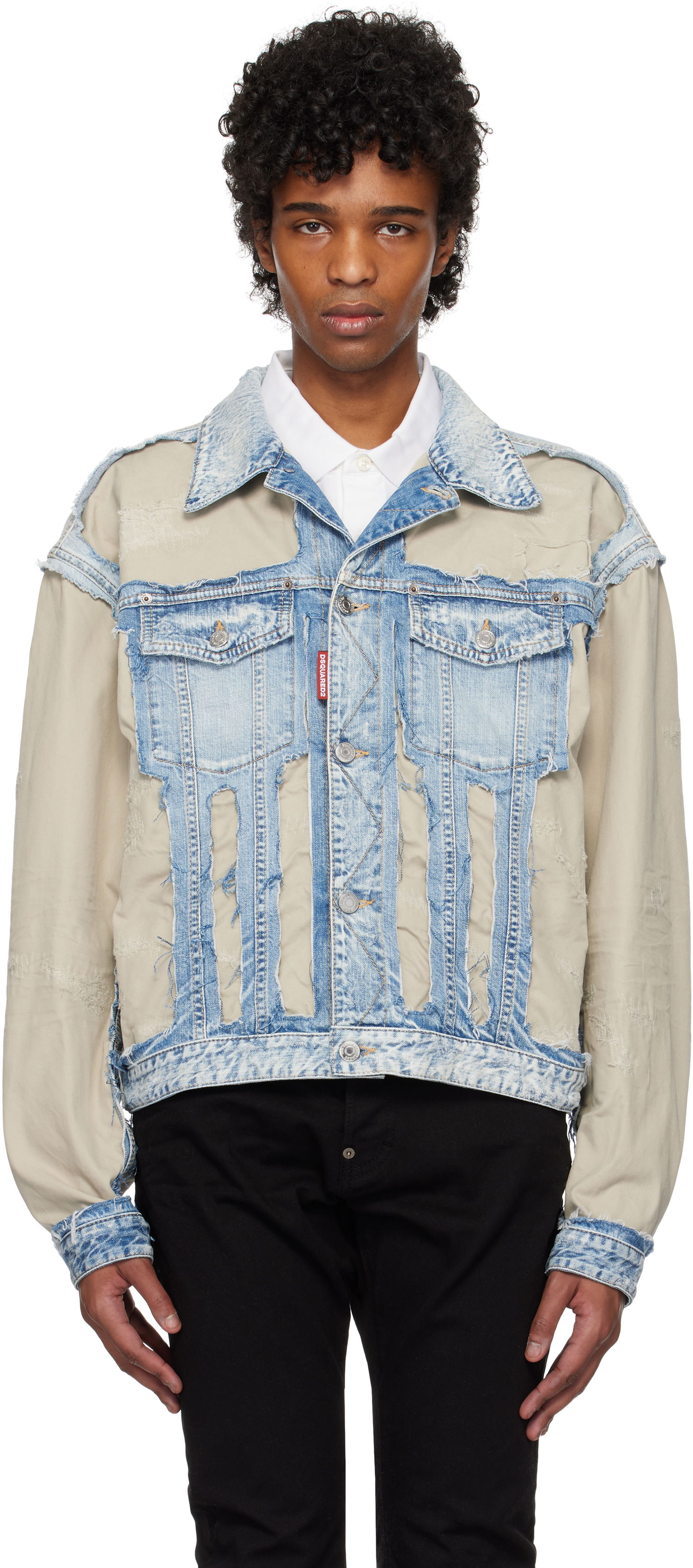 Jakke DSQUARED2 Dsquared2 Super Ripped Mixed Denim Jacket Blå | S74AM1547_S30309, 0
