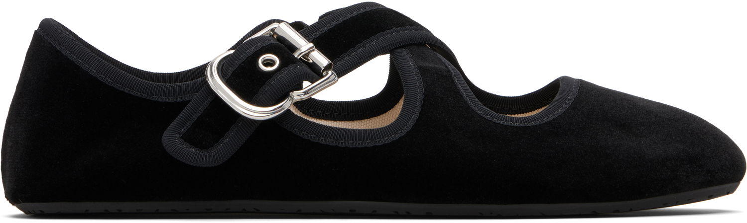 Sneakers og sko Alaïa ALAÏA Criss Cross Velvet Ballerina Flats Sort | AA3A046TK059, 0