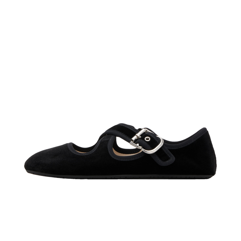 Sneakers og sko Alaïa ALAÏA Criss Cross Velvet Ballerina Flats Sort | AA3A046TK059