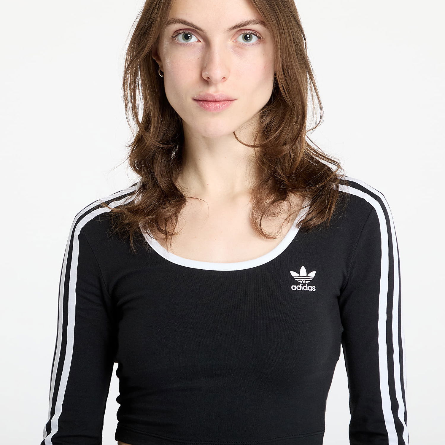 Crop top adidas Originals 3 Stripes Crop Long Sleeve T-Shirt Sort | JD4624, 1