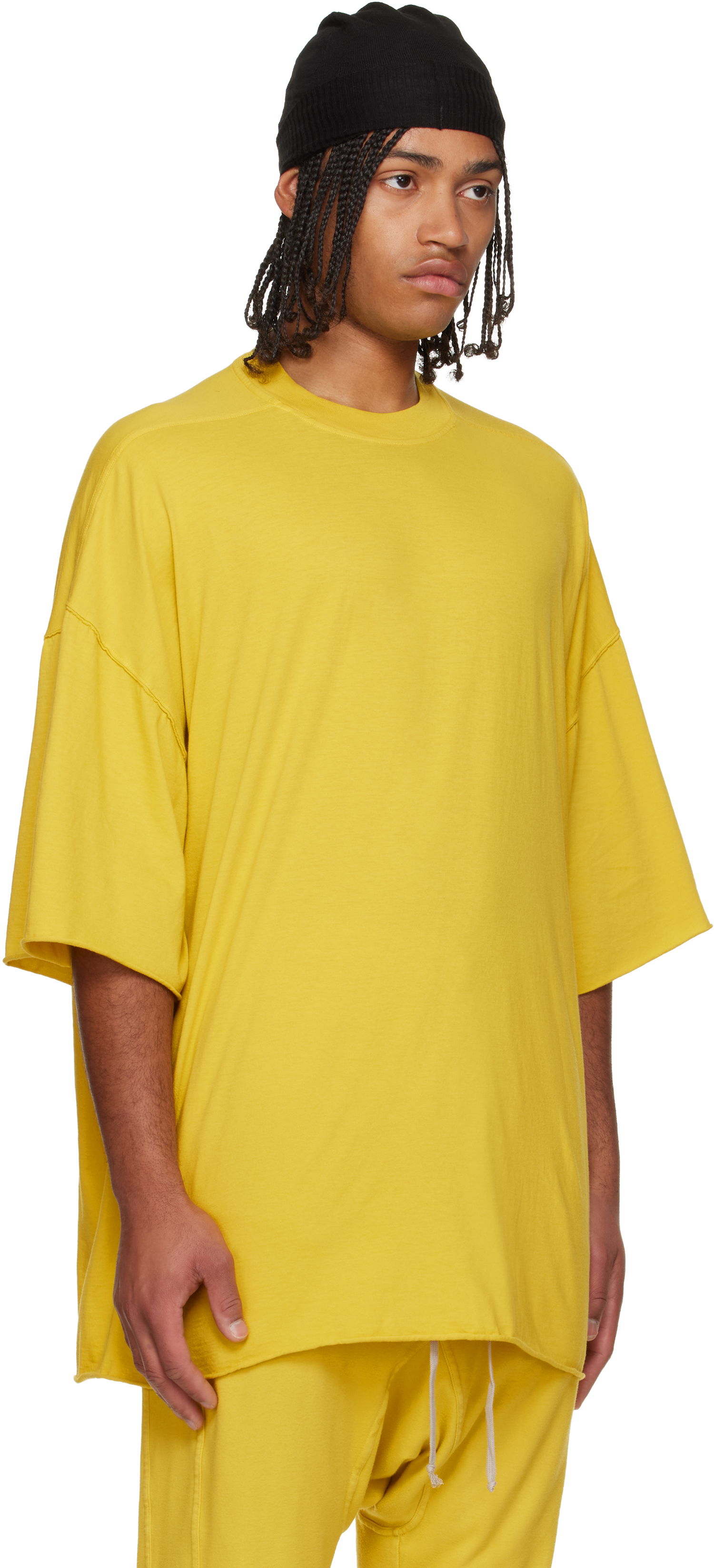T-shirt Rick Owens Concordians Tommy Oversized Raw-Edge Short Sleeve T-shirt Gul | DU02E7259 RN, 1
