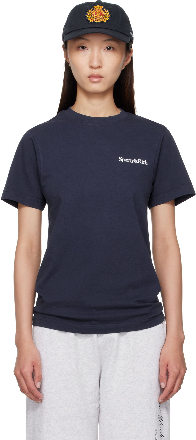 T-shirt Sporty & Rich Sporty & Rich 'Health is Wealth' Tee Mørkeblå | TO043602006BL106