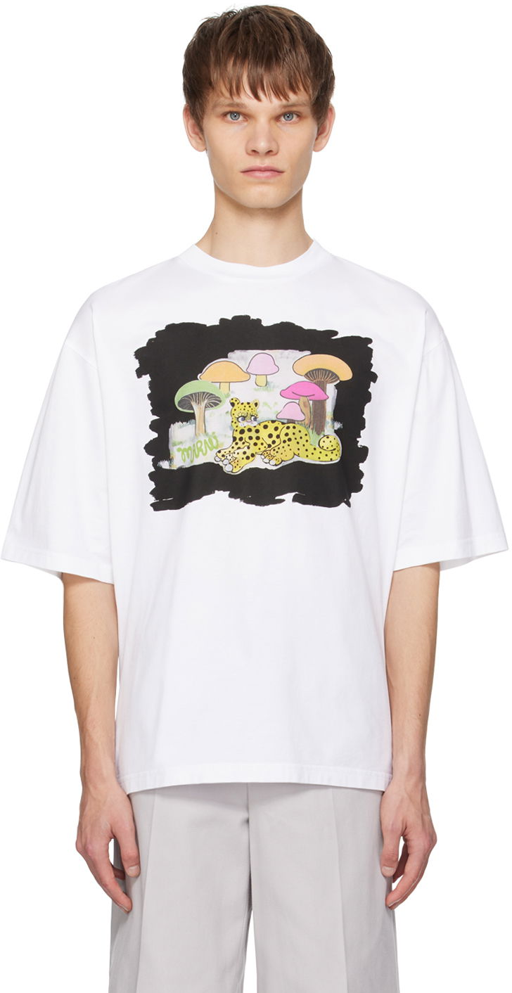 T-shirt Marni White Wild Cat & Tall Rainbow Fungus T-Shirt Hvid | HUMU0223SPUSCW83