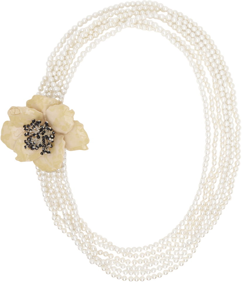 Halskæde Valentino Valentino Garavani Fleur Lumineuse Pearl Necklace with Flower Brooch Hvid | 6W2J0Y47KFH