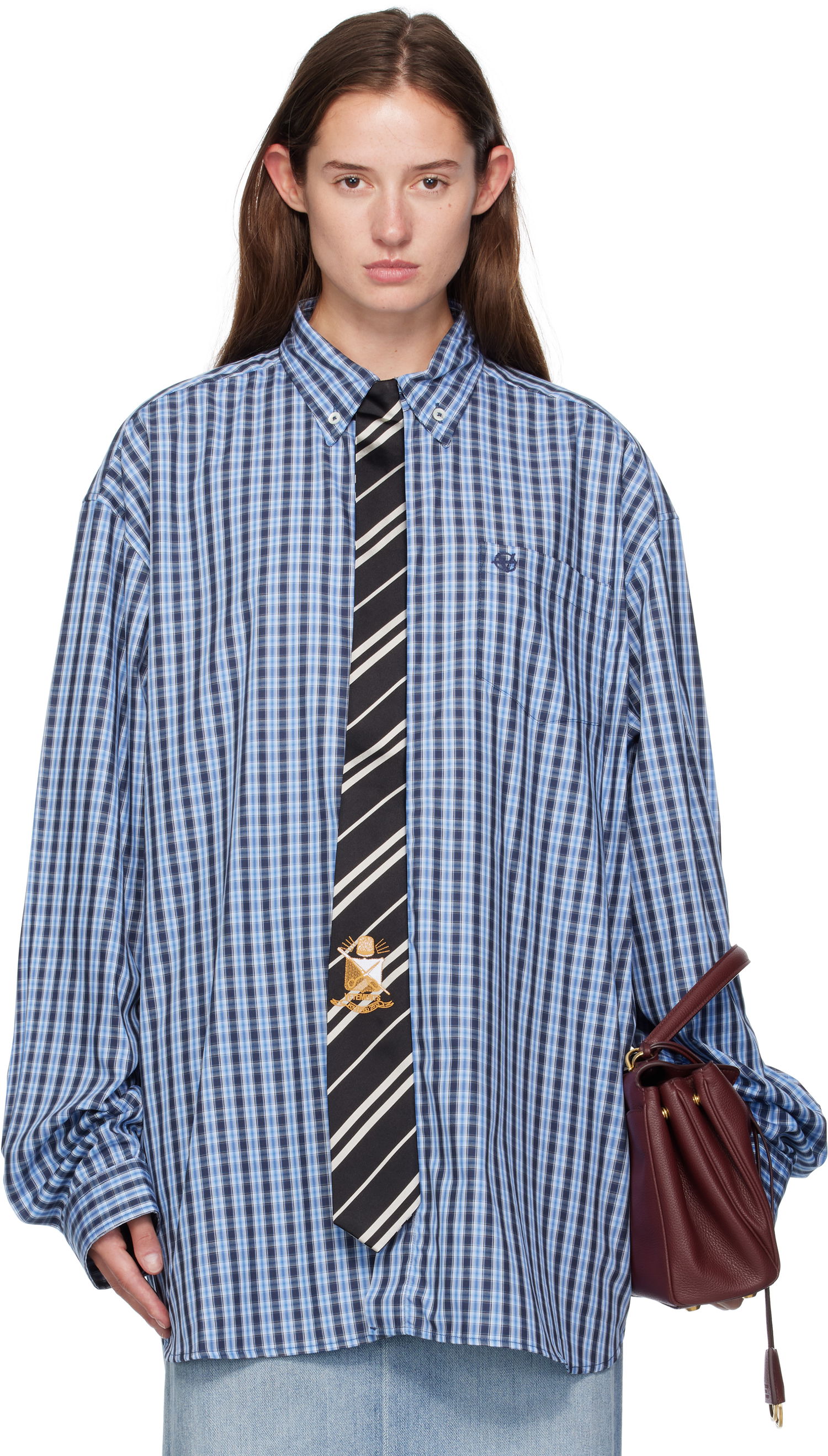 Skjorte VETEMENTS Vetements Tie Gingham Shirt Blå | UH76SH280CN, 0