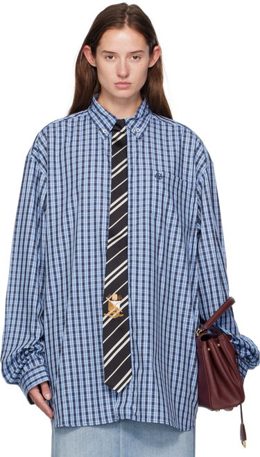 Skjorte VETEMENTS Vetements Tie Gingham Shirt Blå | UH76SH280CN, 0