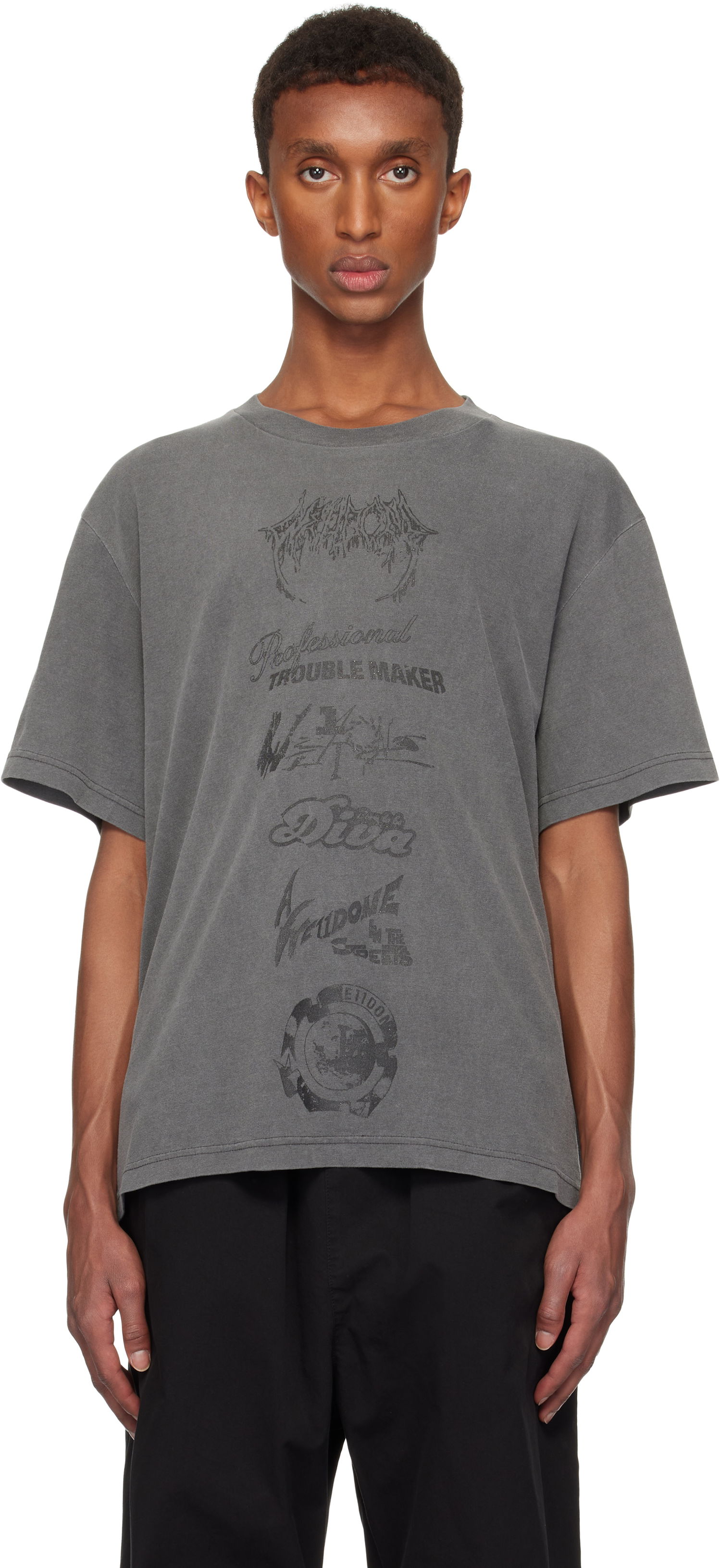 T-shirt We11done We11done Multi Logo Graphic T-Shirt Grå | WD-TT3-24-777-U-CH, 0