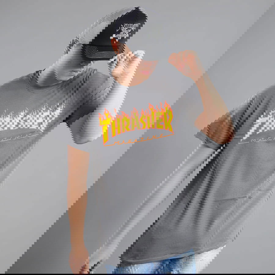 T-shirt Thrasher Flame Logo Tee Grå | 110102, 0