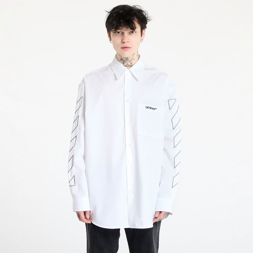 Skjorte Off-White Off-White Diag Outline Poplin Over Shirt Hvid | OMGE004S25FAB0020110