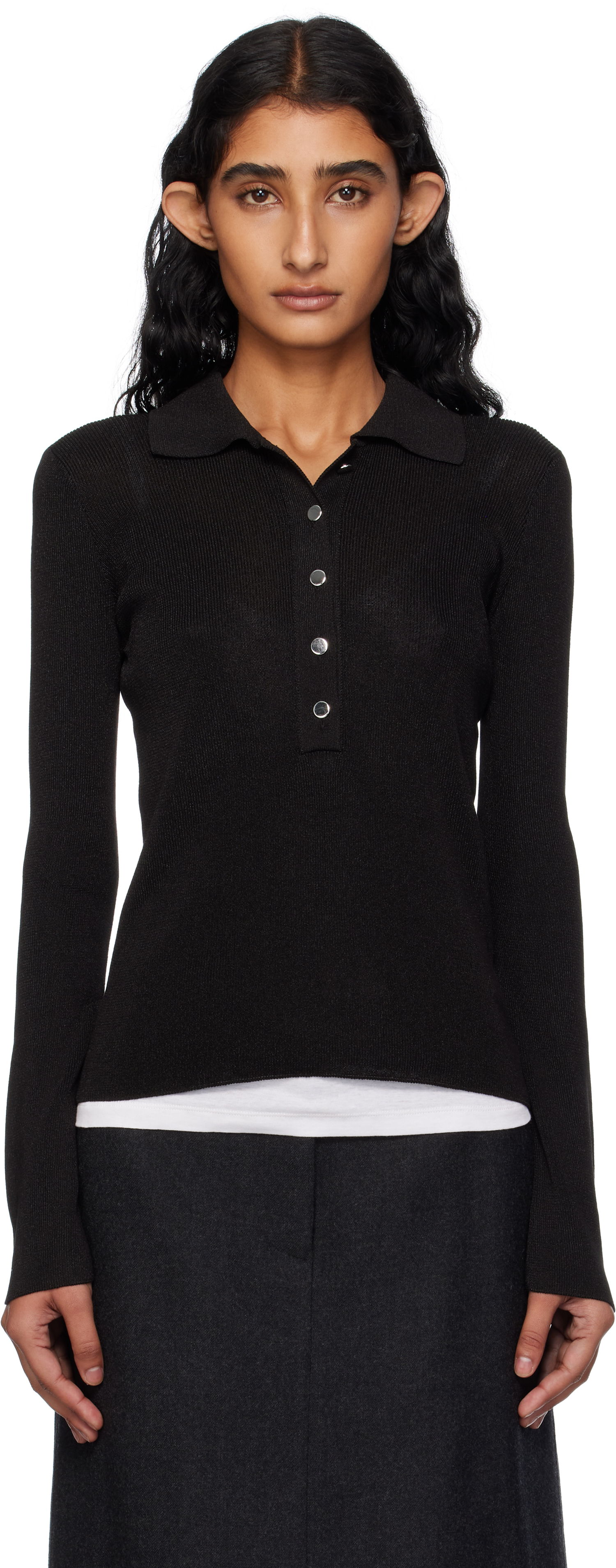 Polo skjorte A.P.C. A.P.C. Mila Knit Polo Top Sort | VIAMD-F23433, 0