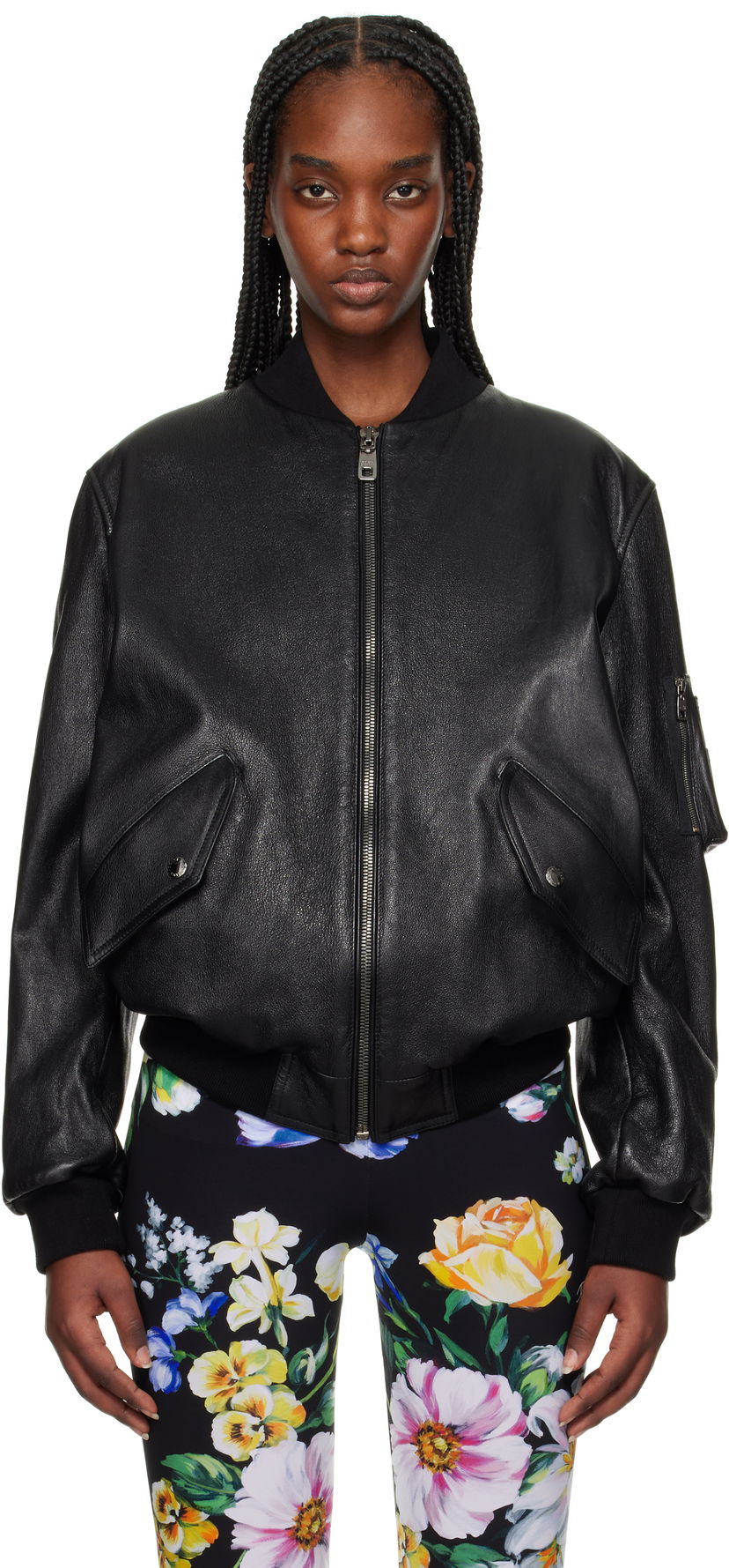 Bomberjakke Dolce & Gabbana Dolce&Gabbana Nappa Leather Bomber Jacket Sort | F9S37L HULQJ