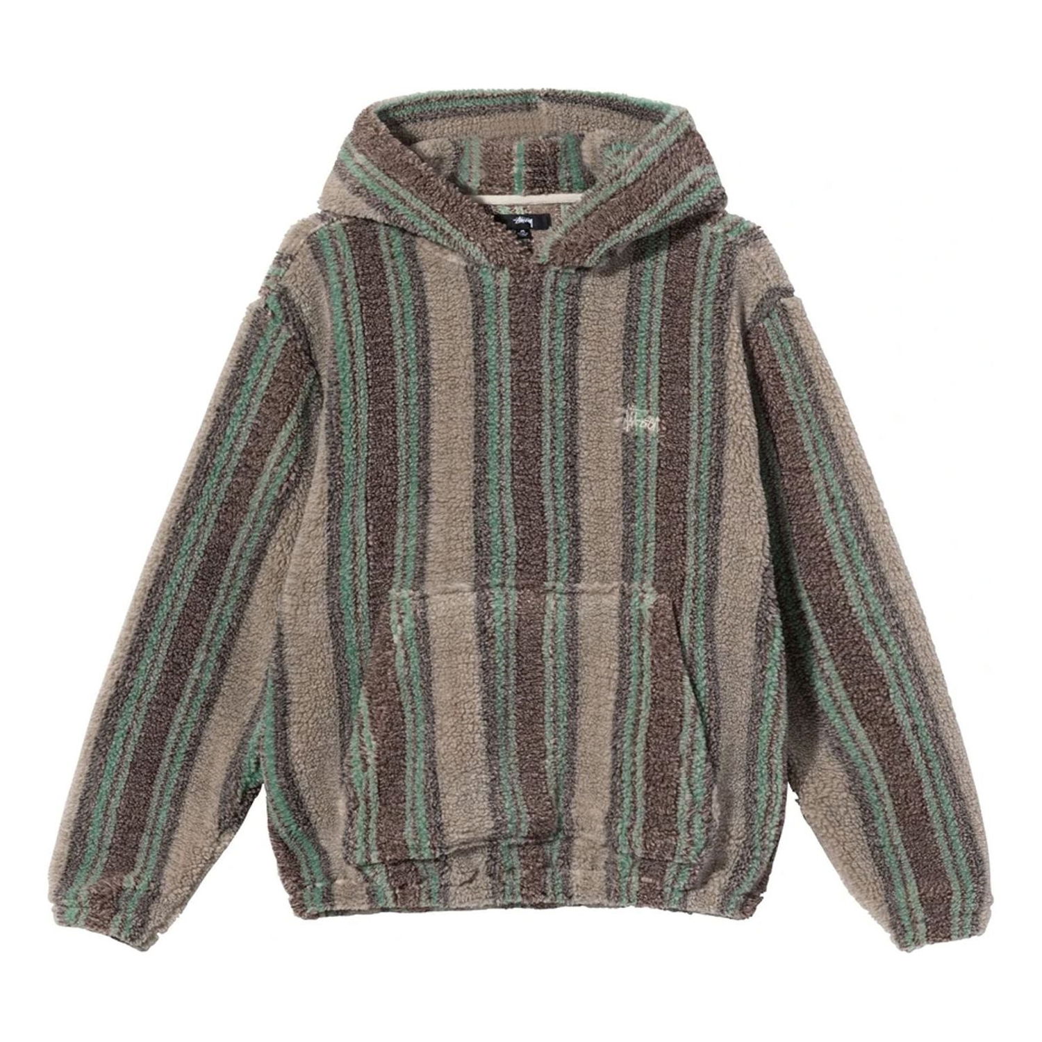 Sweatshirt Stüssy Striped Sherpa Hoodie Grøn | 118438-TANN, 0